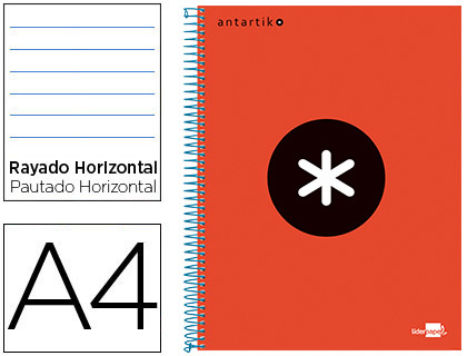 Cuaderno espiral Liderpapel Antartik A-4 tapa forrada 120h micro 100g raya horizontal color rojo